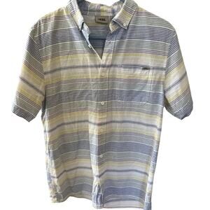 Vans Men's Striped Blue & Yellow Button Down Short Sleeve Shirt Size Small EUC
